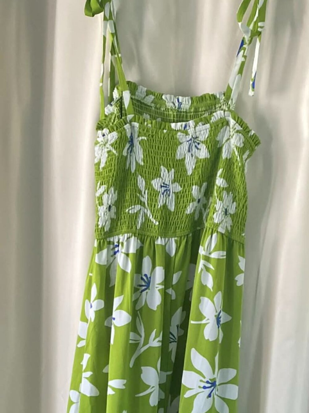 HYFVE Green Floral Maxi Sundress Size L Smocked Boho Tie Strap Tiered